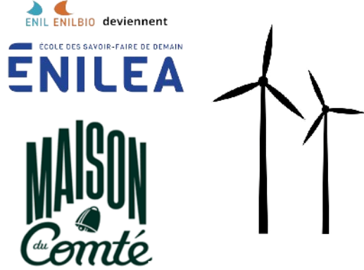Logo de l'Enil, de la maison du comté, et des éoliennes